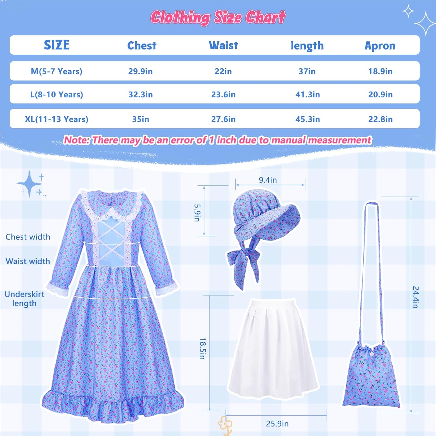 Detalle de MELAND Victorian Costume Girl (World Book Day) – 4-Piece Victorian Fancy Dress Set for Girls aged 5-13