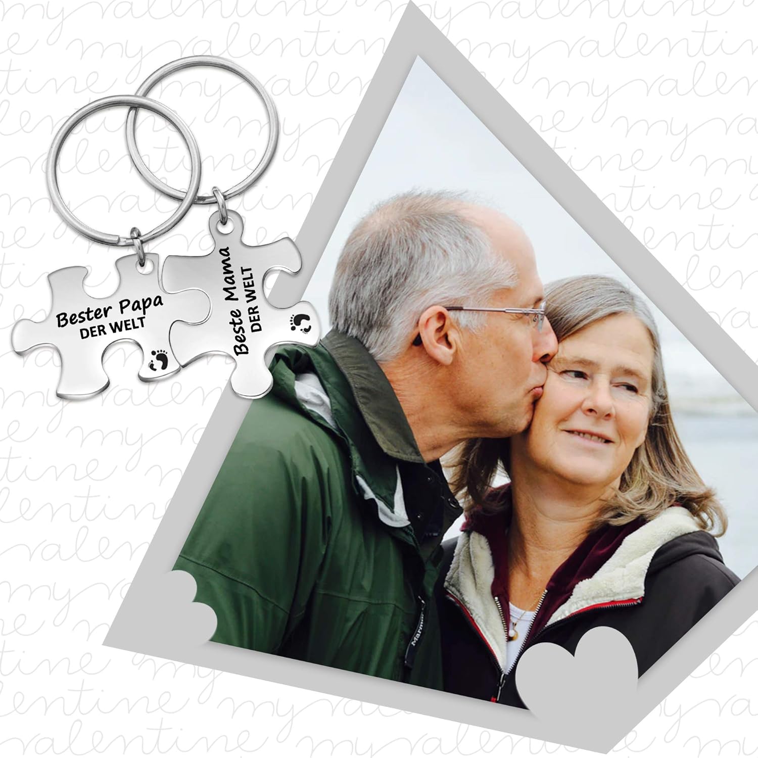 Thumbnail 2 de JSDDE Paar Schlüsselanhänger mit Gravur „Bester Papa/Beste Mama der Welt“ – Puzzle-Anhänger für Mutter & Vater