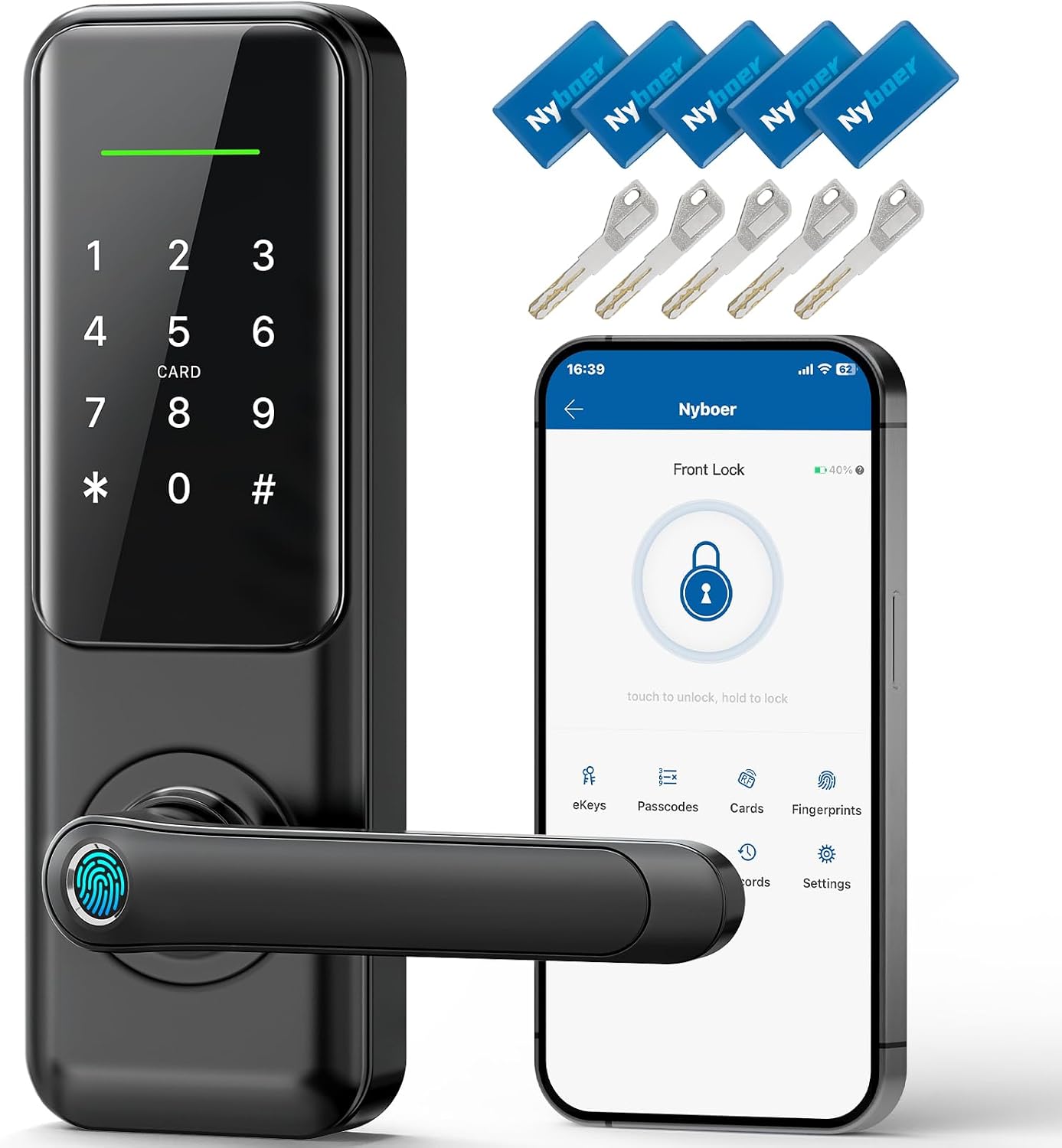 Detalle de Nyboer Smart Keypad Door Lock with Handle, 7-in-1