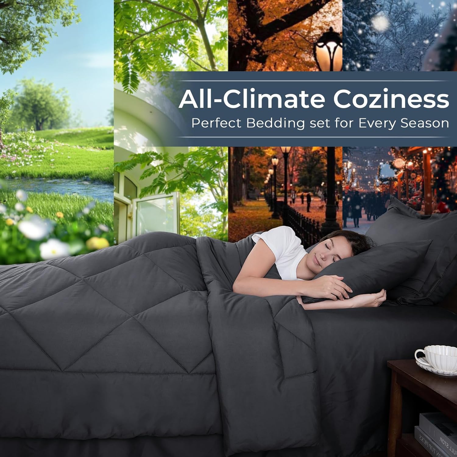 Detalle de HEVUMYI Queen 7‑Piece Comforter Set, All‑Season