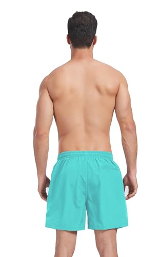 Detalle de Ougelebo Badehose Herren – Badeshorts mit Reißverschlusstasche und Mesh-Innenfutter