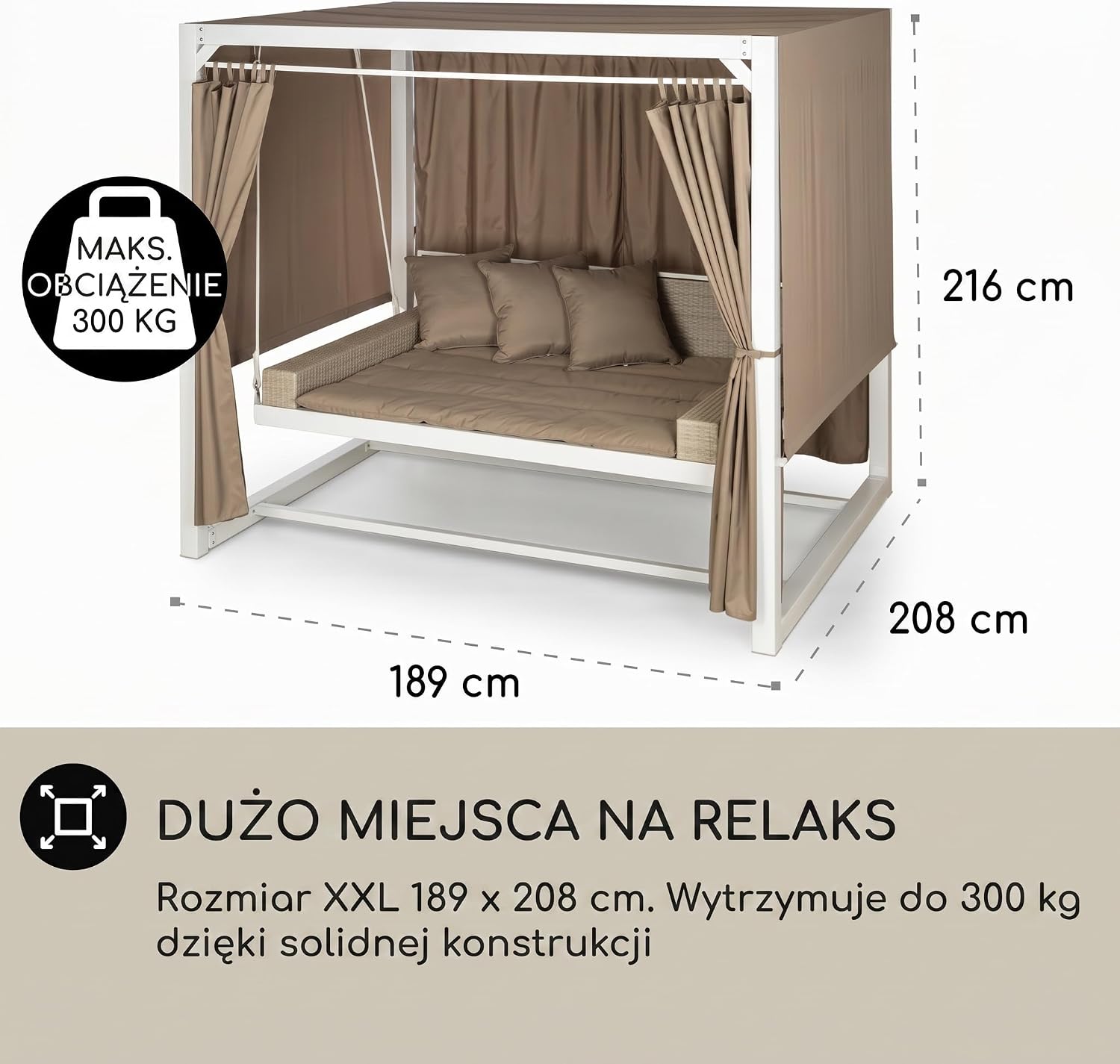Detalle de Blumfeldt Garden Swing Seat, 3-Seater with Canopy, Curtains and Cushions