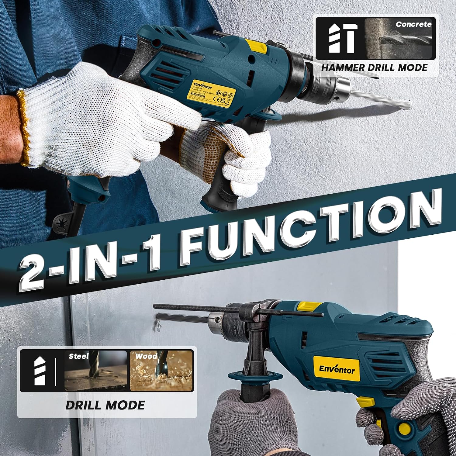 Detalle 2 de Enventor Hammer Drill 900W with 360° Handle and 36 Accessories