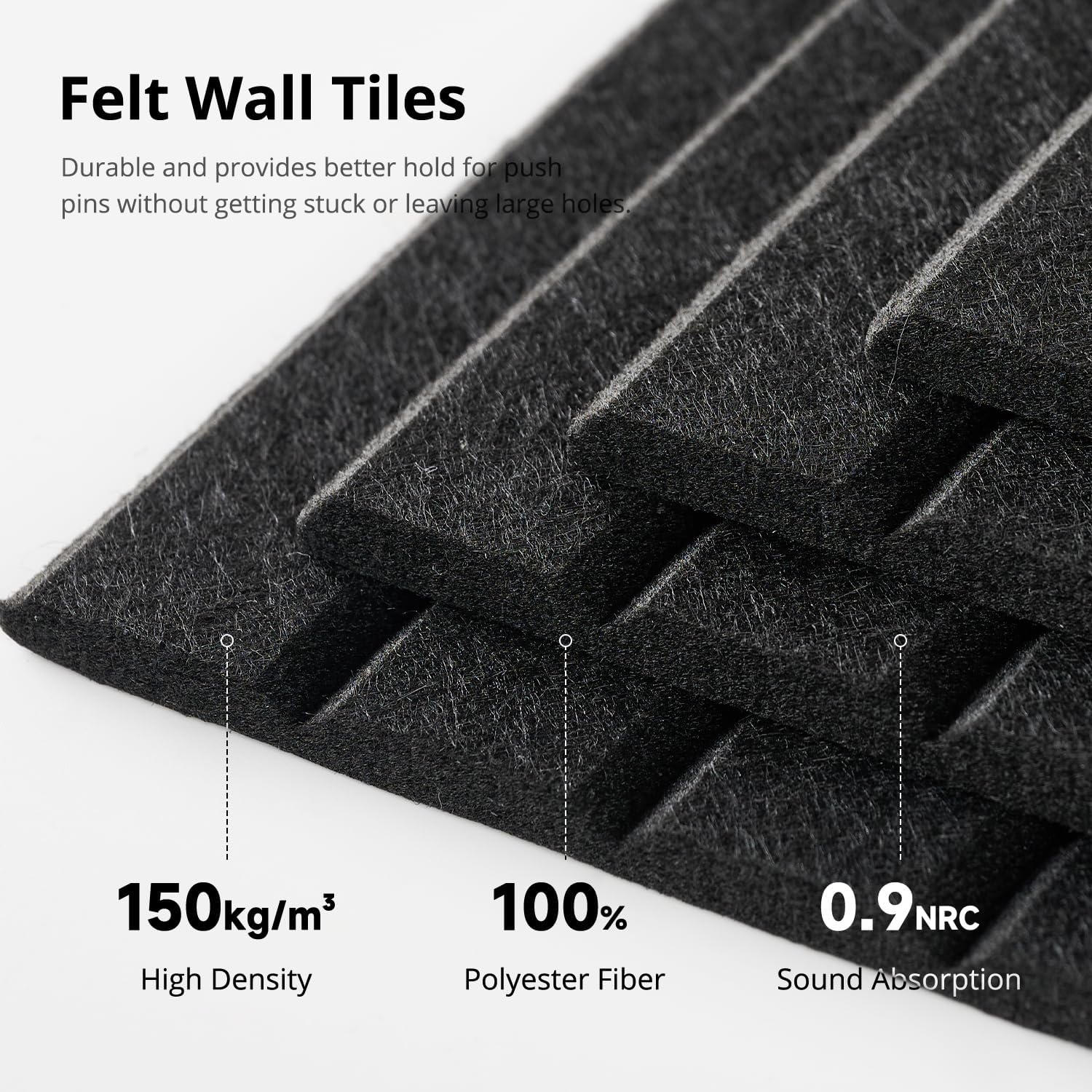 Detalle 2 de Woovio Felt Bulletin Board, 12-Pack Black Wall Tiles with 60 Adhesive Tabs