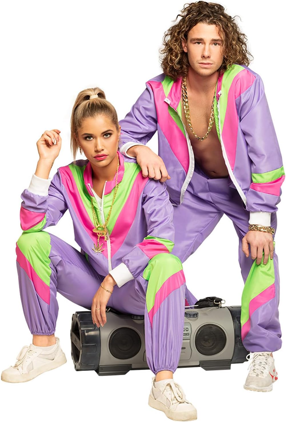 Detalle de Boland Trainingsjacke im 80er-Style als Kostüm für Erwachsene mit Taschen – Retro für Mottoparty, Karneval & Camping