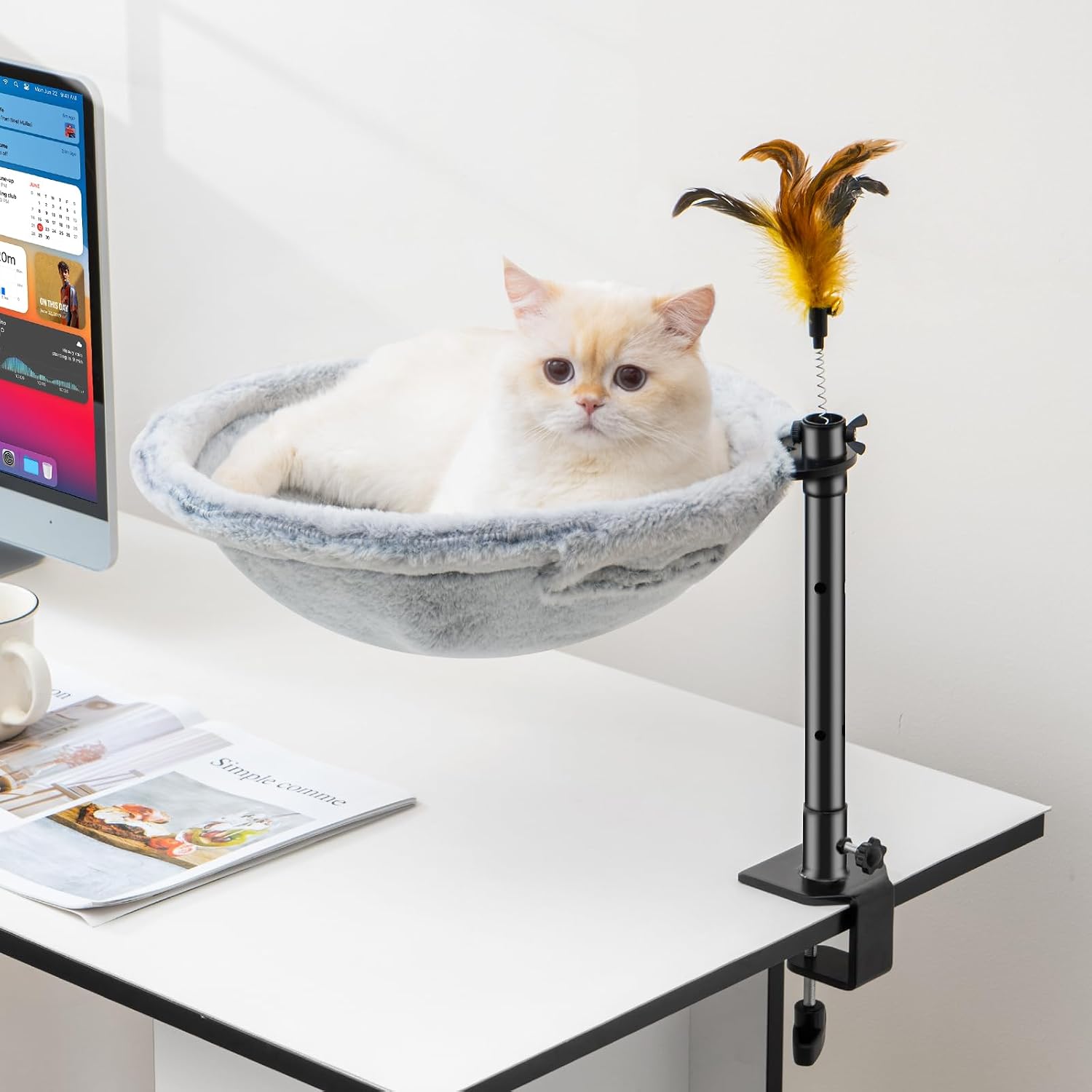 Detalle de Uross Cat Bed for Desk – 360° Rotatable Cat Hammock Bed (LightGrey)
