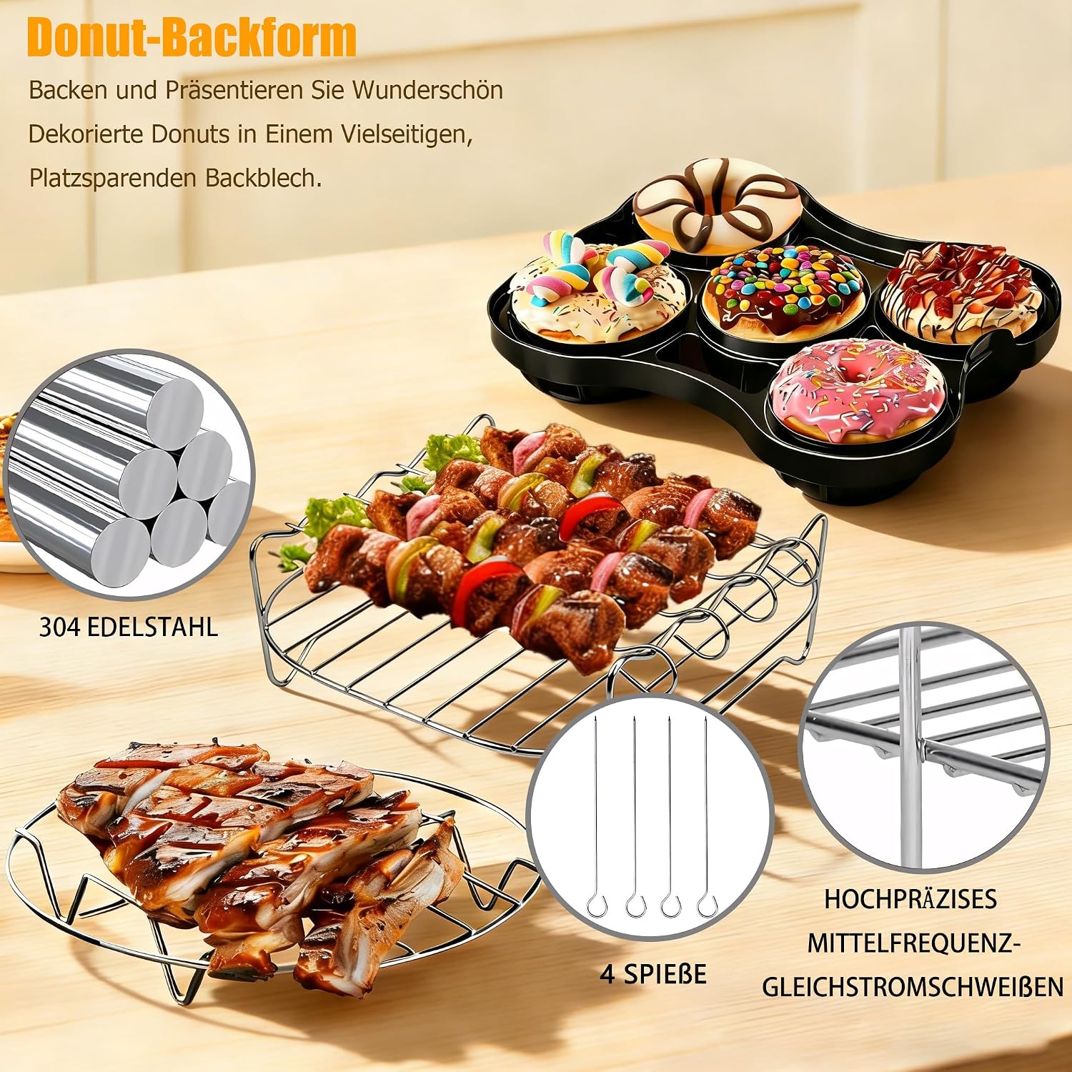 Thumbnail 5 de 18-tlg Heißluftfritteuse-Zubehör für COSORI Turbo Tower Pro Smart 10,8L (Double Stack) – Silikonformen, Grillrost & Backpapier-Set