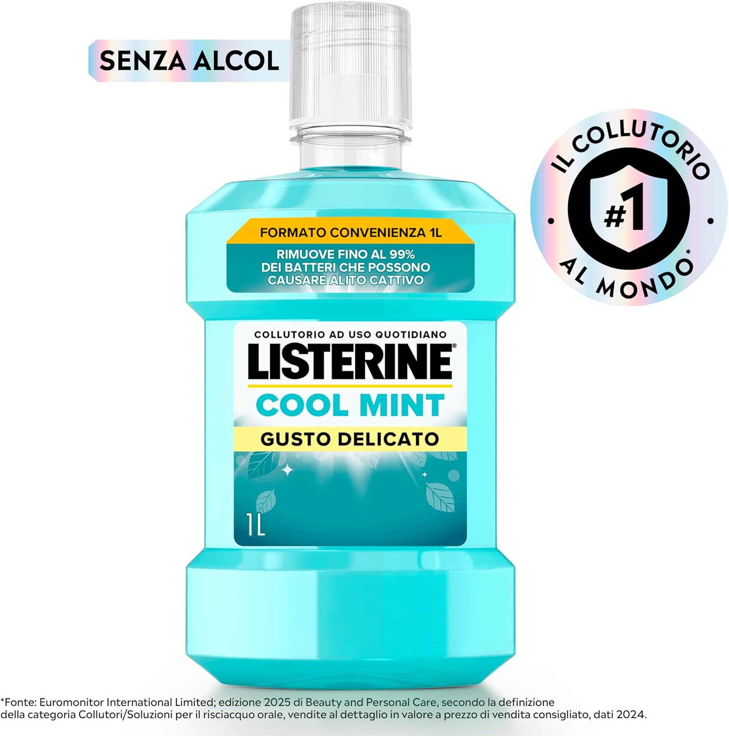 Detalle de Listerine Cool Mint Collutorio 0% Alcool, 2x1L: igiene orale completa con oli essenziali