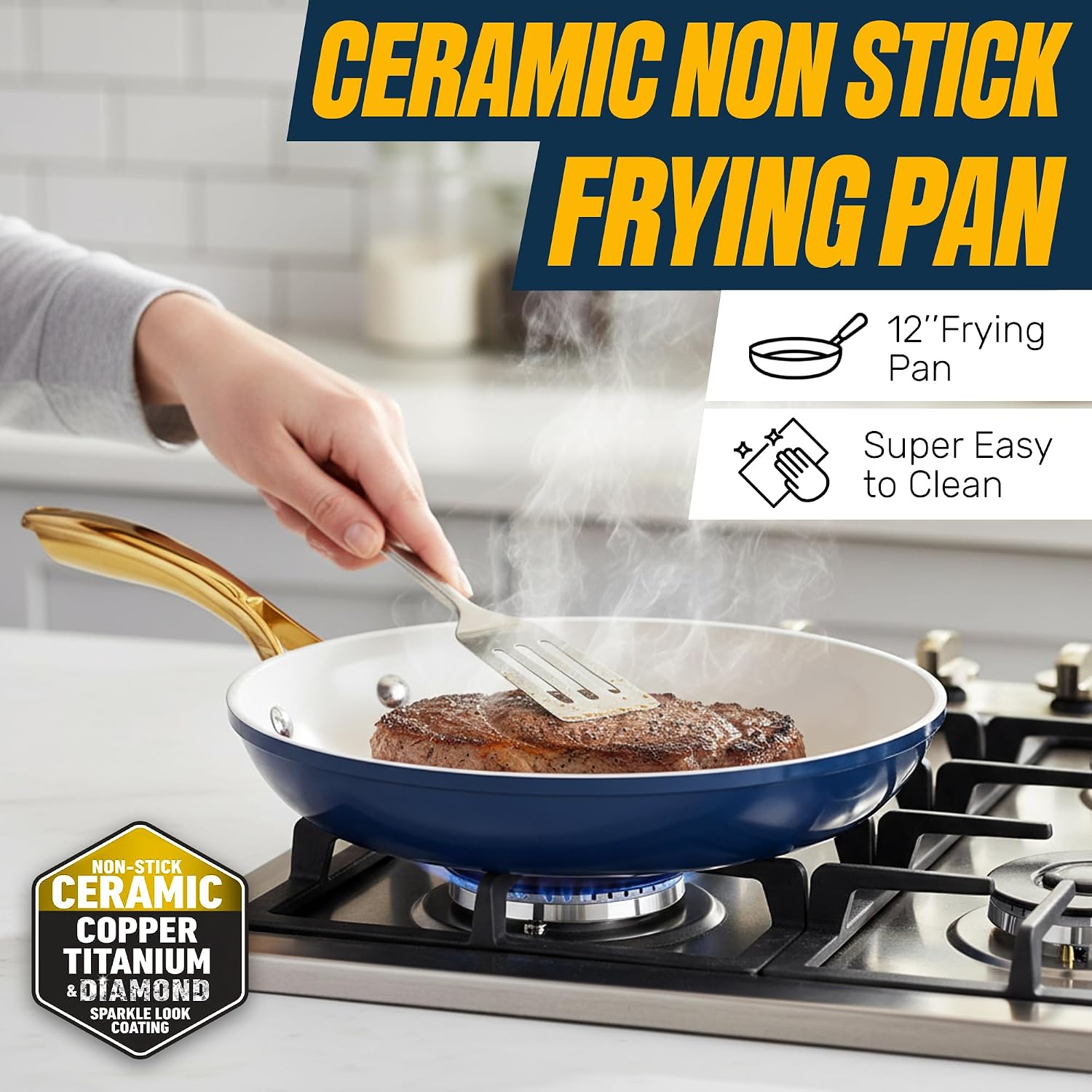 Detalle de Gotham Steel Gold Collection 12-Piece Nonstick Ceramic Cookware Set