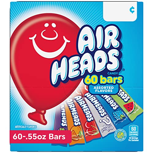 Detalle de Airheads Full-Size Candy Bars, Assorted Taffy Variety Pack, 60 Count Box