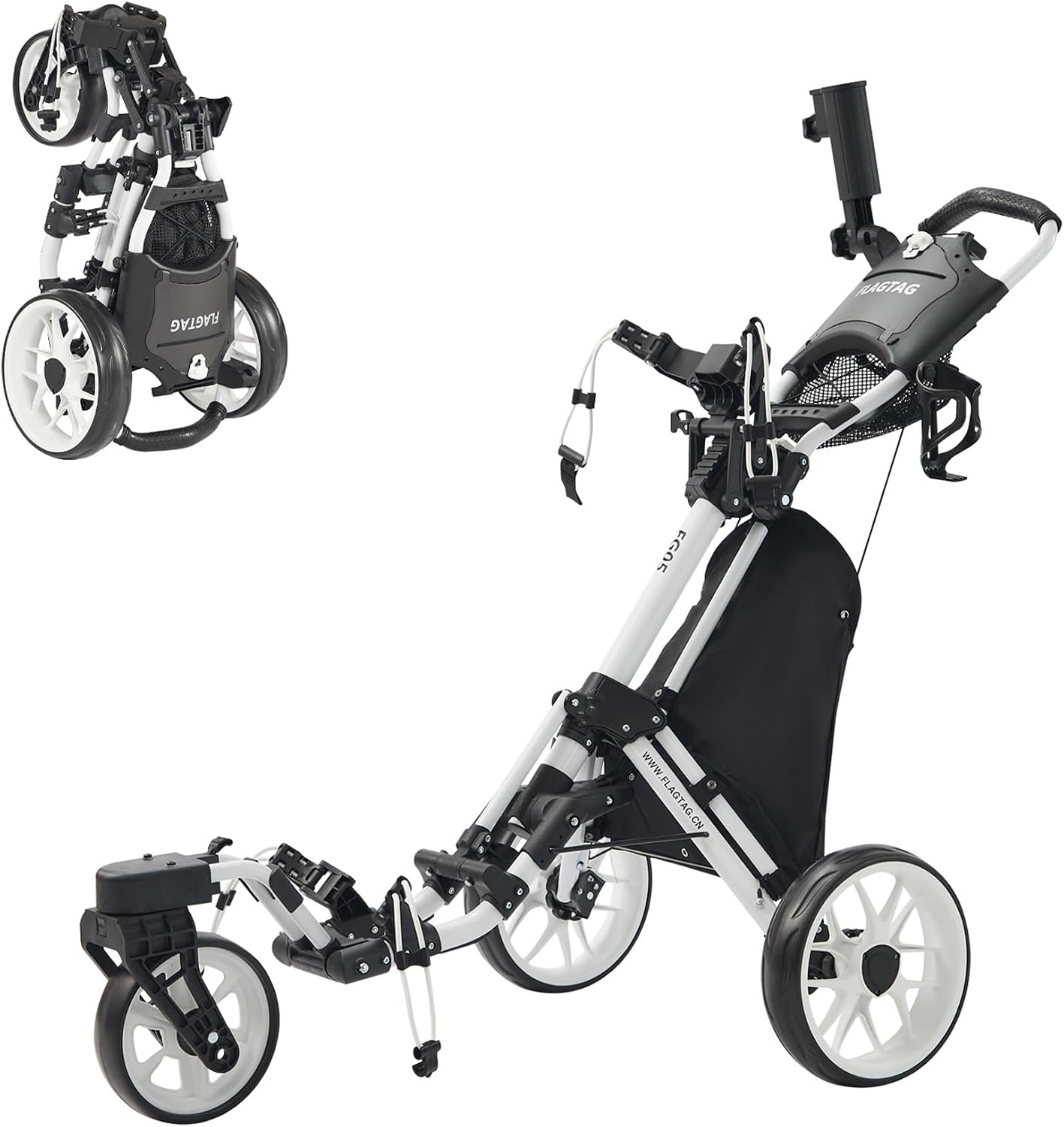 Detalle de FLAGTAG Golf Push Cart (3-Wheel) with 360° Swivel Front Wheel, Foldable Design & Foot Brake
