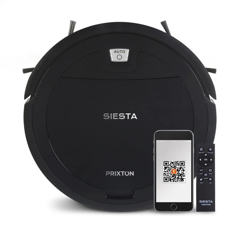 Detalle de Prixton Siesta robot aspirador negro ultrafino con WiFi y app