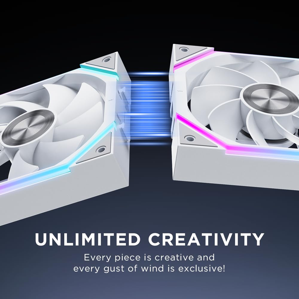 Detalle de Jungle Leopard Build Blocks UNI Daisy Chain RGB 120 mm PC Fan (White) – Pack of 3