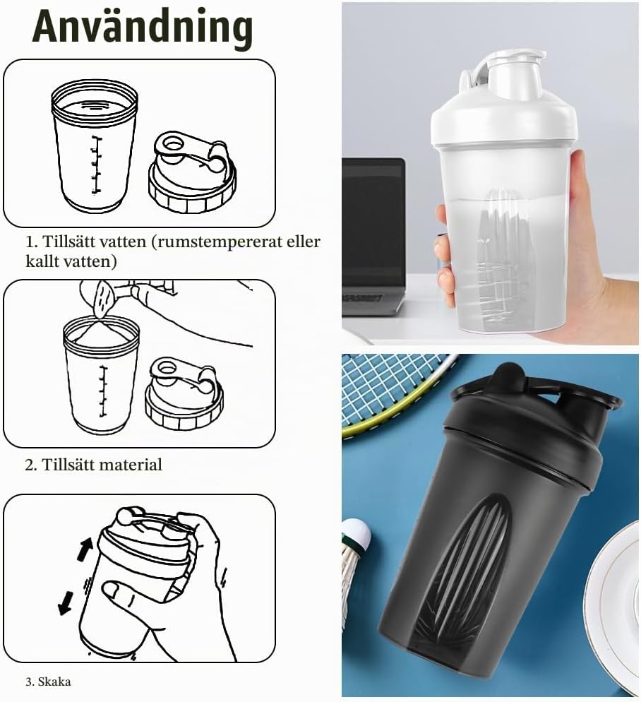 Detalle de AOGOE proteinshakers, 2-pack med blandningsbollar i rostfritt stål, 400 ml