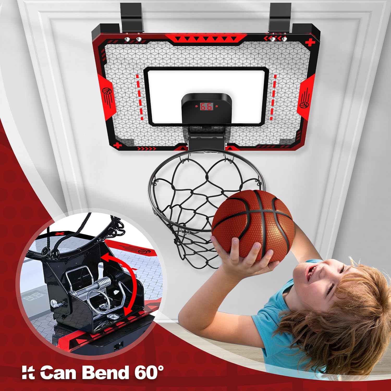 Thumbnail 2 de Indoor Basketball Hoop with Electronic Scoreboard — Door Mount for 5+ Year Olds