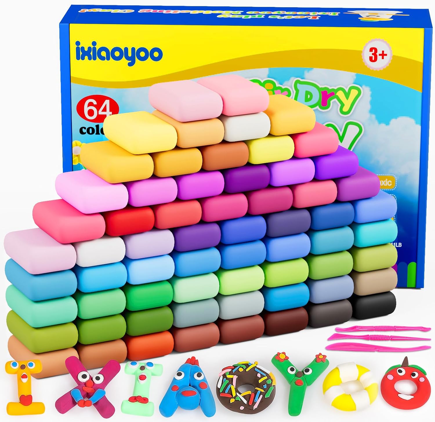 Detalle de Ixiaoyoo Air Dry Clay 64 Colours modelling set 🎨