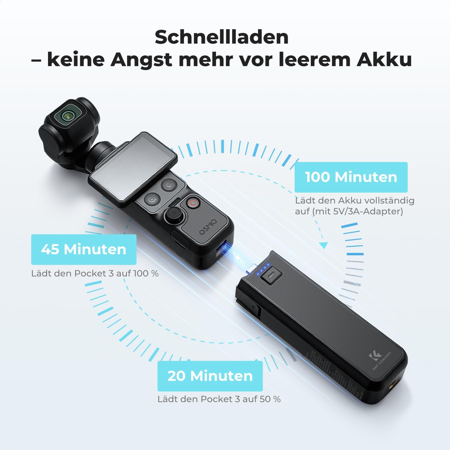 Detalle de K&F CONCEPT Akkugriff 5000mAh Batteriegriff für Osmo Pocket 3/4/4P – effiziente Energieeffizienz unterwegs