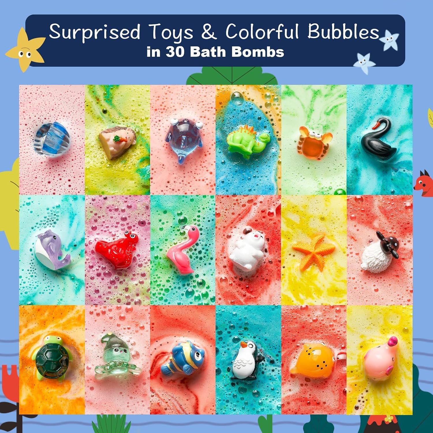 Thumbnail 4 de BloomFizzy 30 Kids Bath Bombs with Surprise Inside – Two Theme Gift Set with 15 Land & 15 Sea Creatures