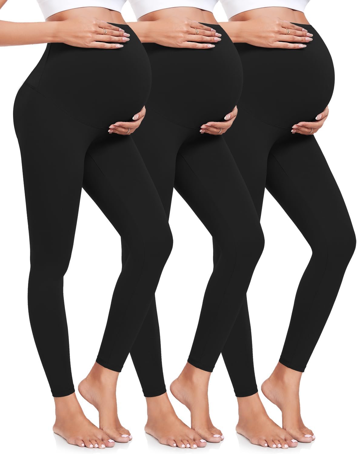 Detalle de CTHH 3-Pack Over-the-Belly Maternity Leggings, High-Waist Yoga Tights