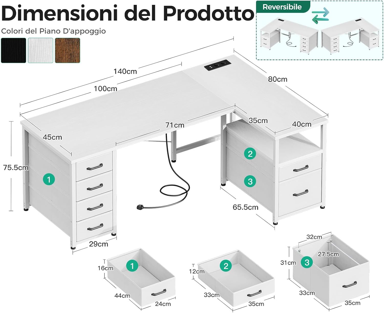 Thumbnail 2 de Coleshome Scrivania Angolare 140x80cm