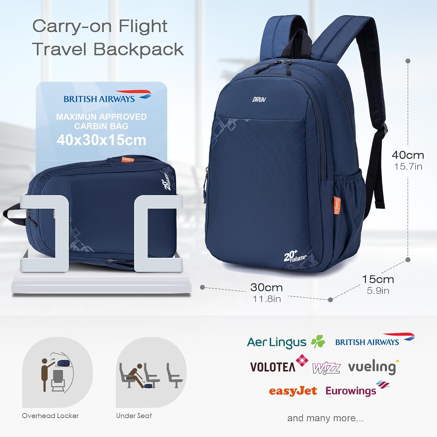 Detalle de SPAHER Bagage Cabine 40x30x15 cm – Sac à dos nomade 20 L imperméable, adapté 15,6 pouces