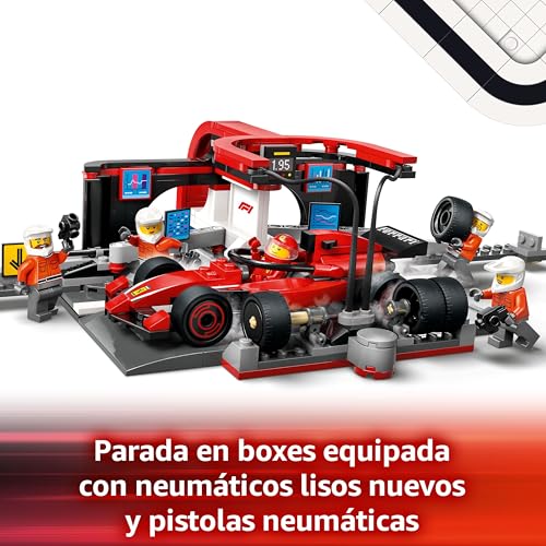 Detalle 2 de LEGO City Parada en Boxes de F1 y Equipo de Mecánicos con Coche Ferrari (60443) — juego de carreras para niños y niñas 6+