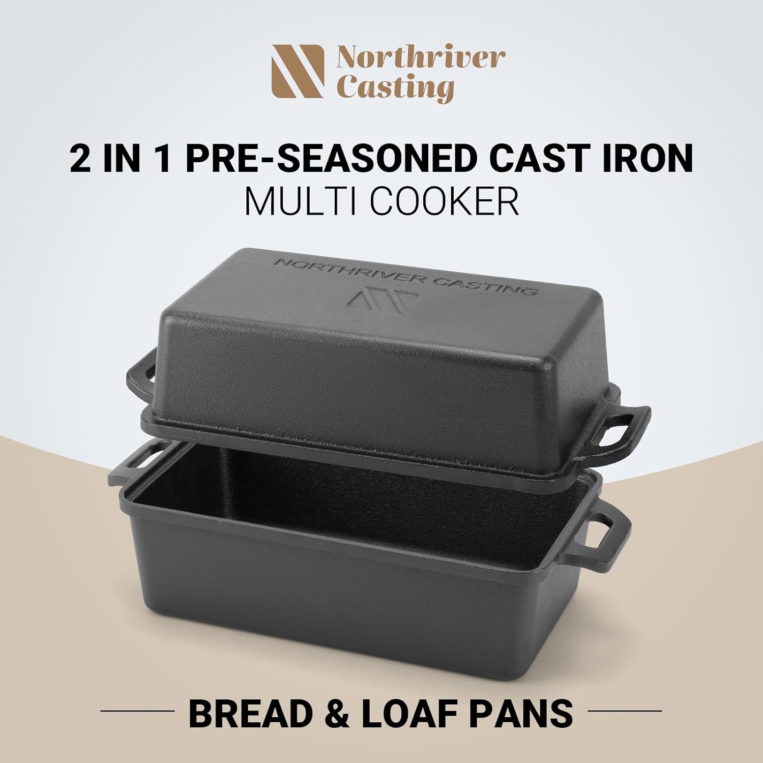 Thumbnail 1 de Northriver Casting 9×5 Inch Cast Iron Loaf Pan with Lid (2-Piece Set) for Bread, Cake, and Meatloaf