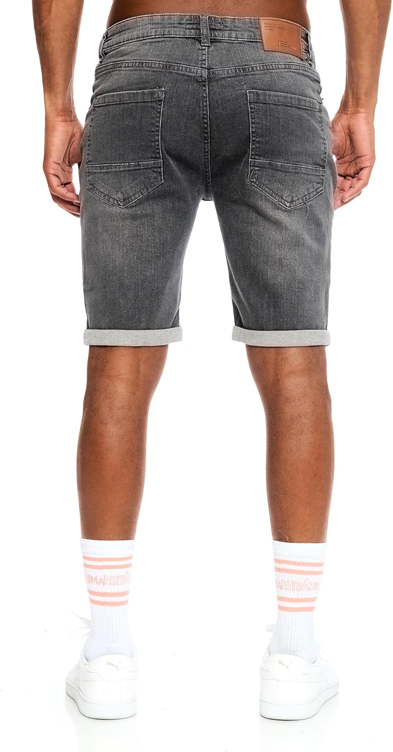 Detalle de JEEL Herren Kurze Hosen – Slim-Fit Jeans-Shorts mit Stretch, 5-Pocket-Style, Basic Washed