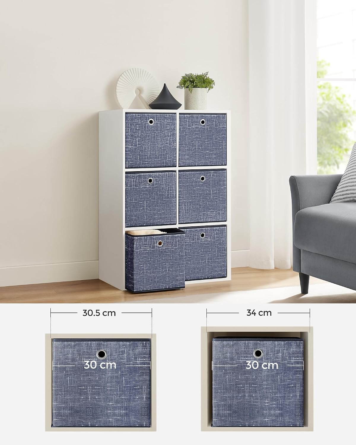 Detalle 1 de SONGMICS TINA Collection RFB006I01 förvaringslådor, 6-pack i dimblått