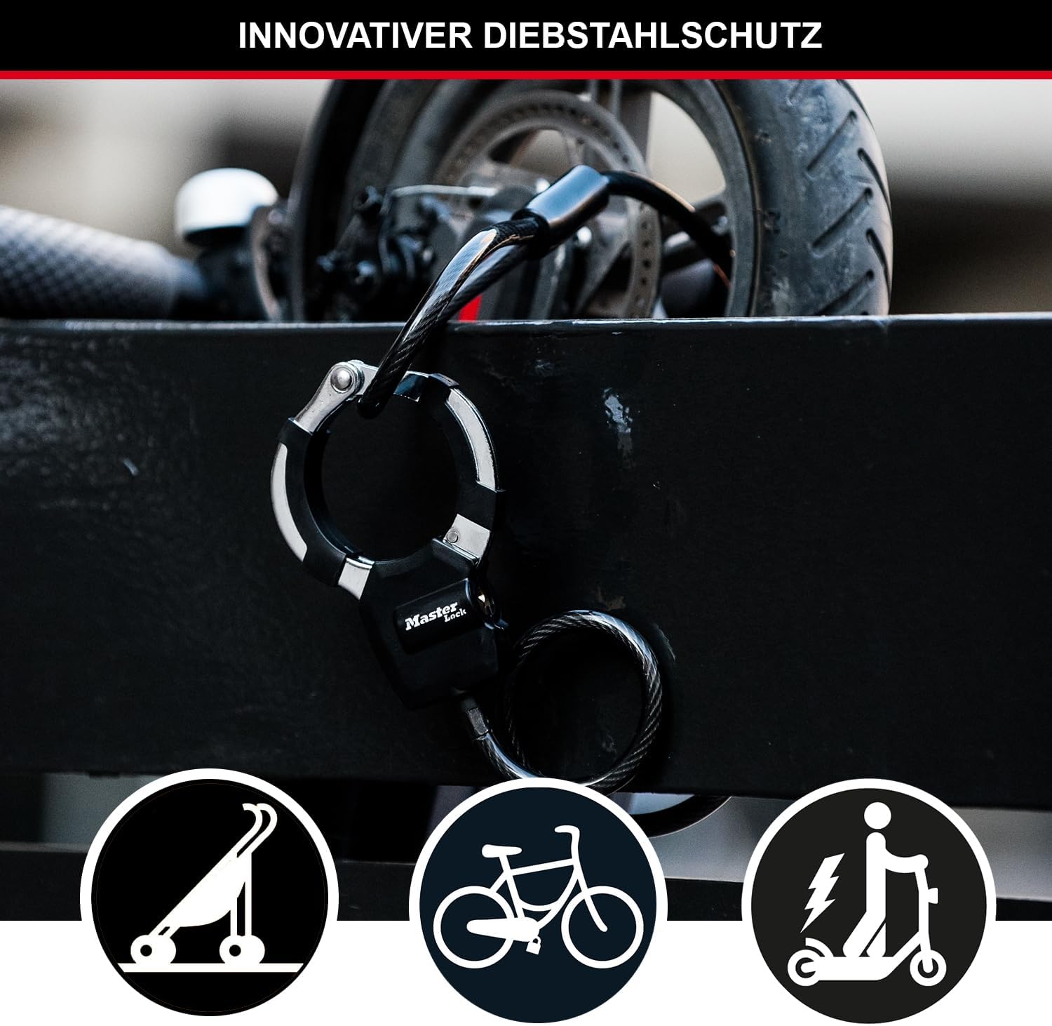 Detalle 2 de Master Lock Kabelschloss 1 m mit Schlüssel – robustes Fahrrad-, Scooter- und Kinderwagenkabel