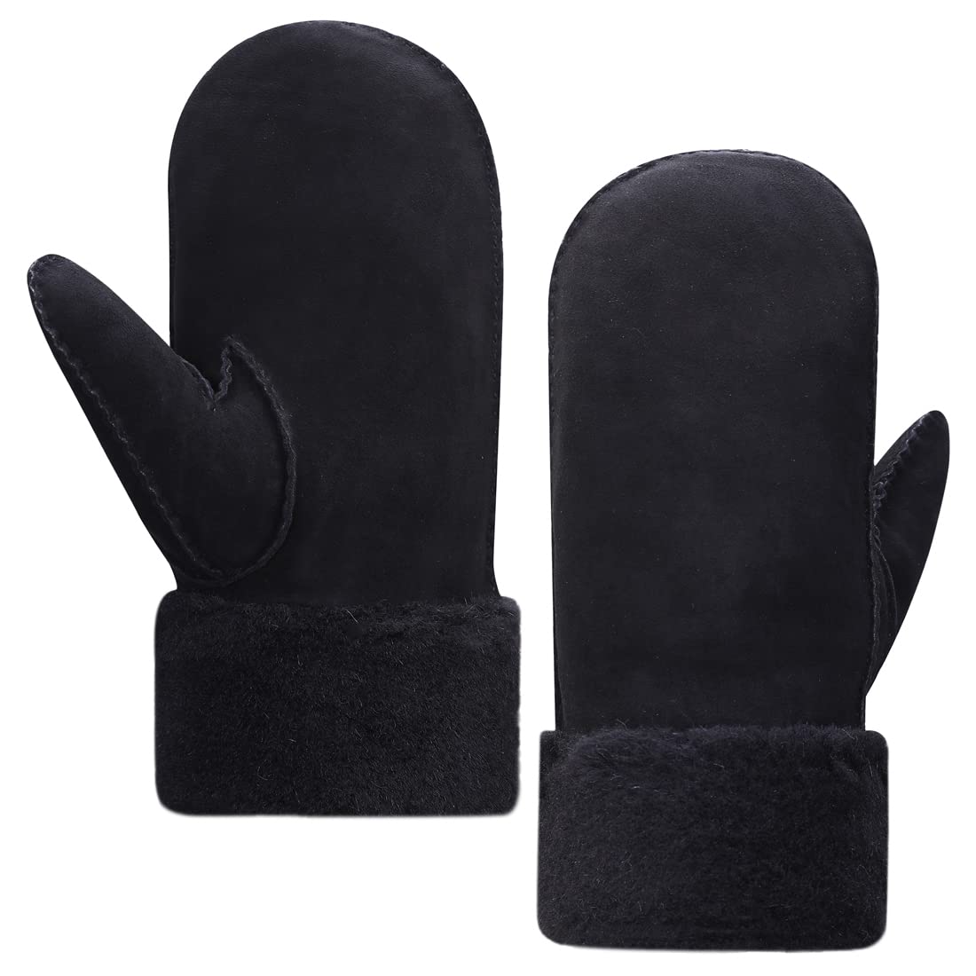 Harssidanzar Herren Winter Fäustlinge – Lederfäustlinge mit Lammfellfutter und Pelzmanschette KM042EU