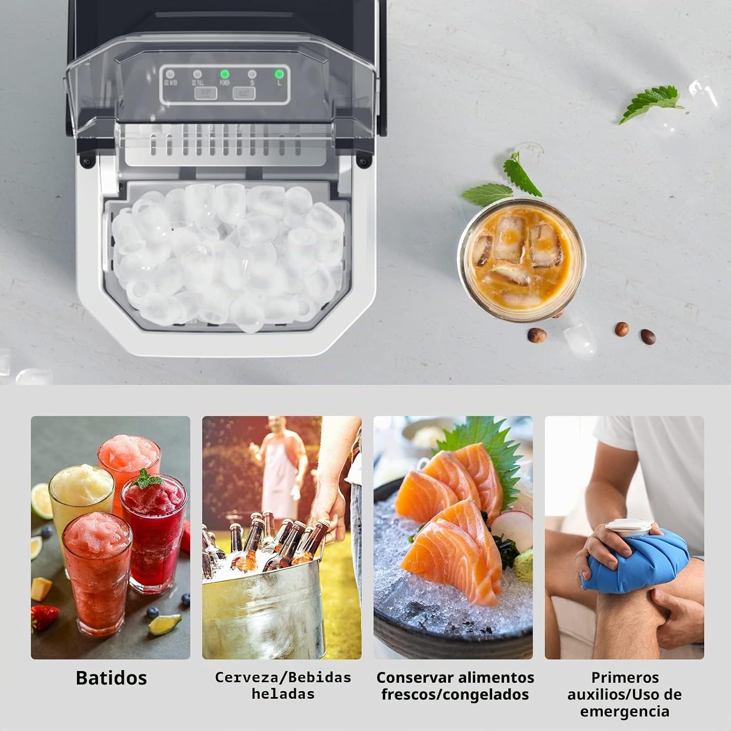 Thumbnail 6 de Máquinas para Hacer Hielo Portátil Negro Vpcok Direct (12 kg/24h, 1,5 L) — 2 tamaños de cubitos y autolimpieza