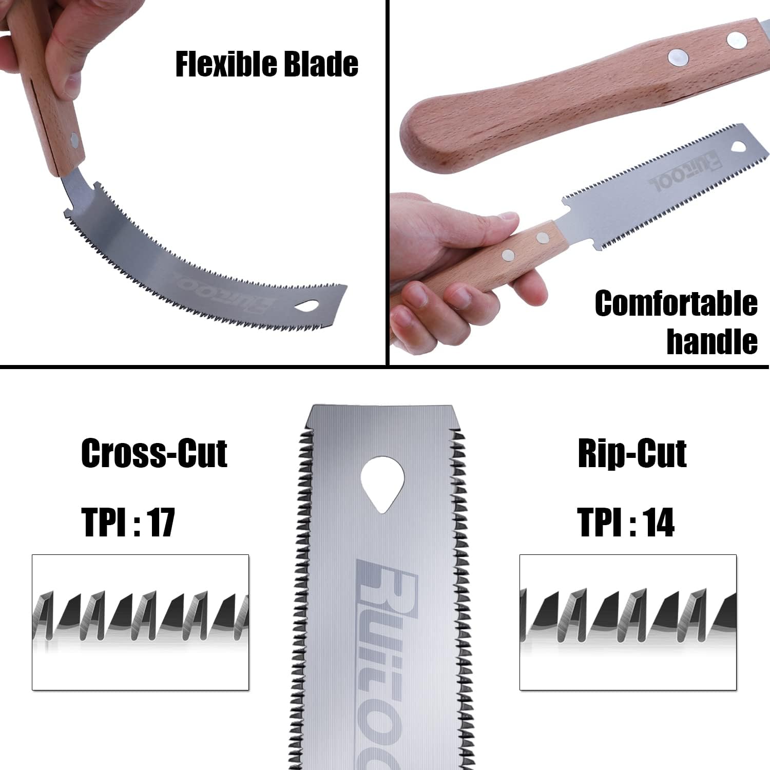Detalle de RUITOOL 6-Inch Japanese Ryoba Pull Saw with Double-Edge SK5 Blade
