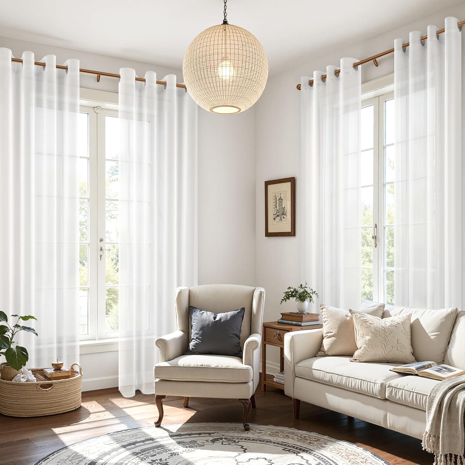 Thumbnail 6 de MRTREES White Voile Curtains 72" Drop Pair (52x72 Inch) – sheer faux linen eyelet panels