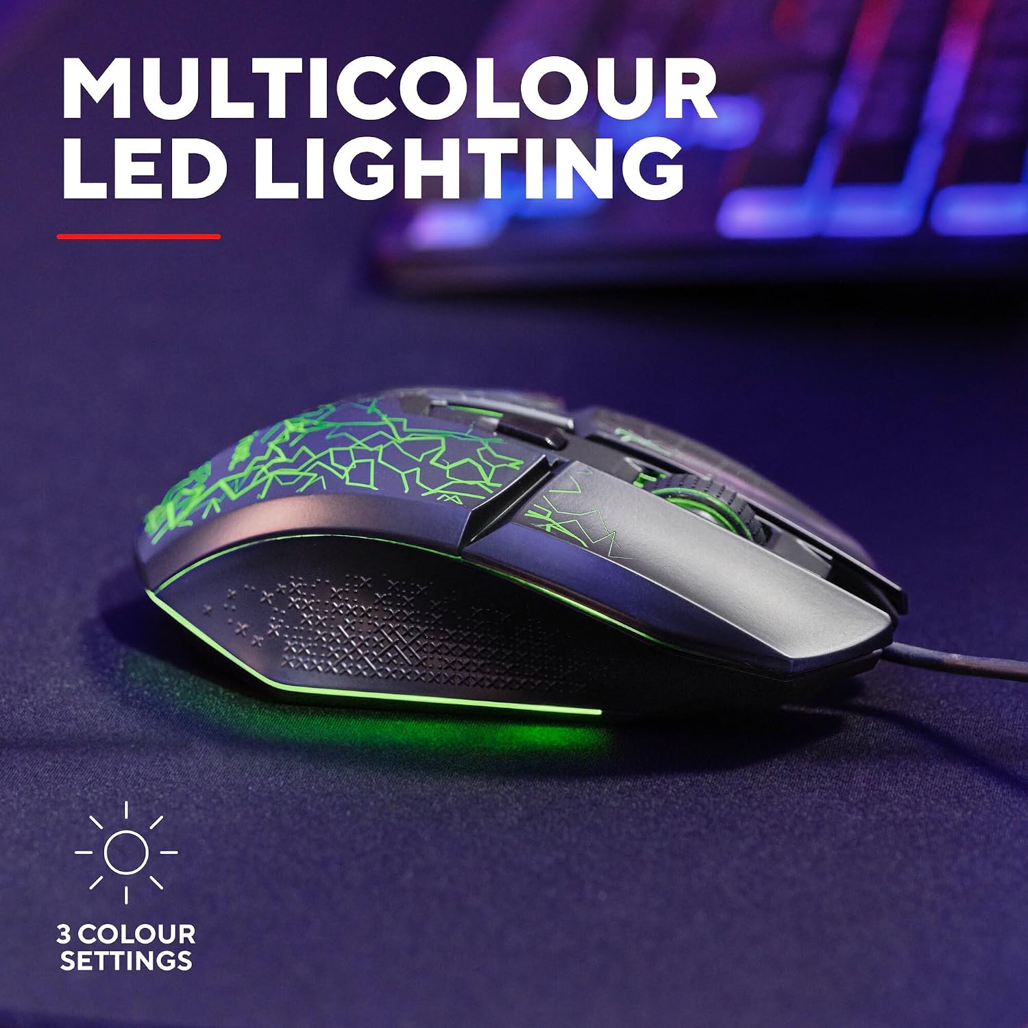 Detalle de GXTrust 1113 Vylax: mouse gaming USB con LED multicolore, DPI 200–6400 e 6 pulsanti programmabili