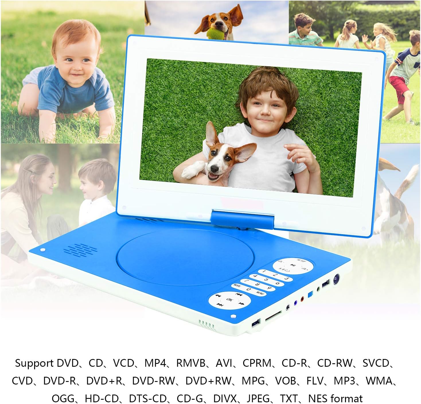Detalle de YOOHOO Lecteur DVD portable 12,5" avec écran pivotant 270° et batterie rechargeable – divertissement nomade