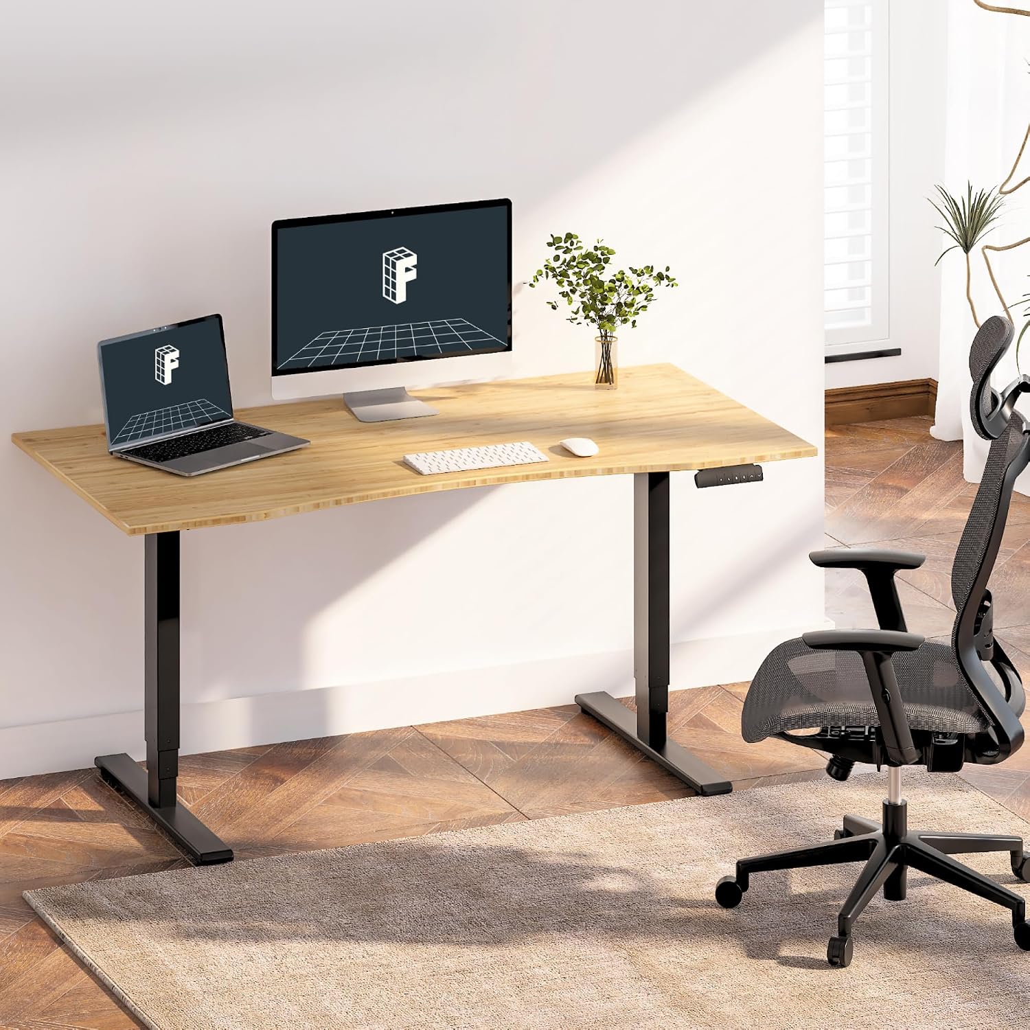 Detalle de FlexiSpot standing desk with bamboo desktop