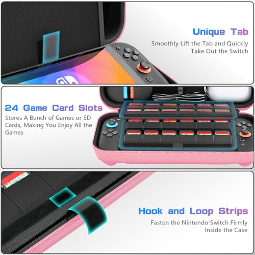 Thumbnail 4 de daydayup Switch 2 Carry Case – Pink, protective hard shell with 24 game slots for Nintendo Switch 2