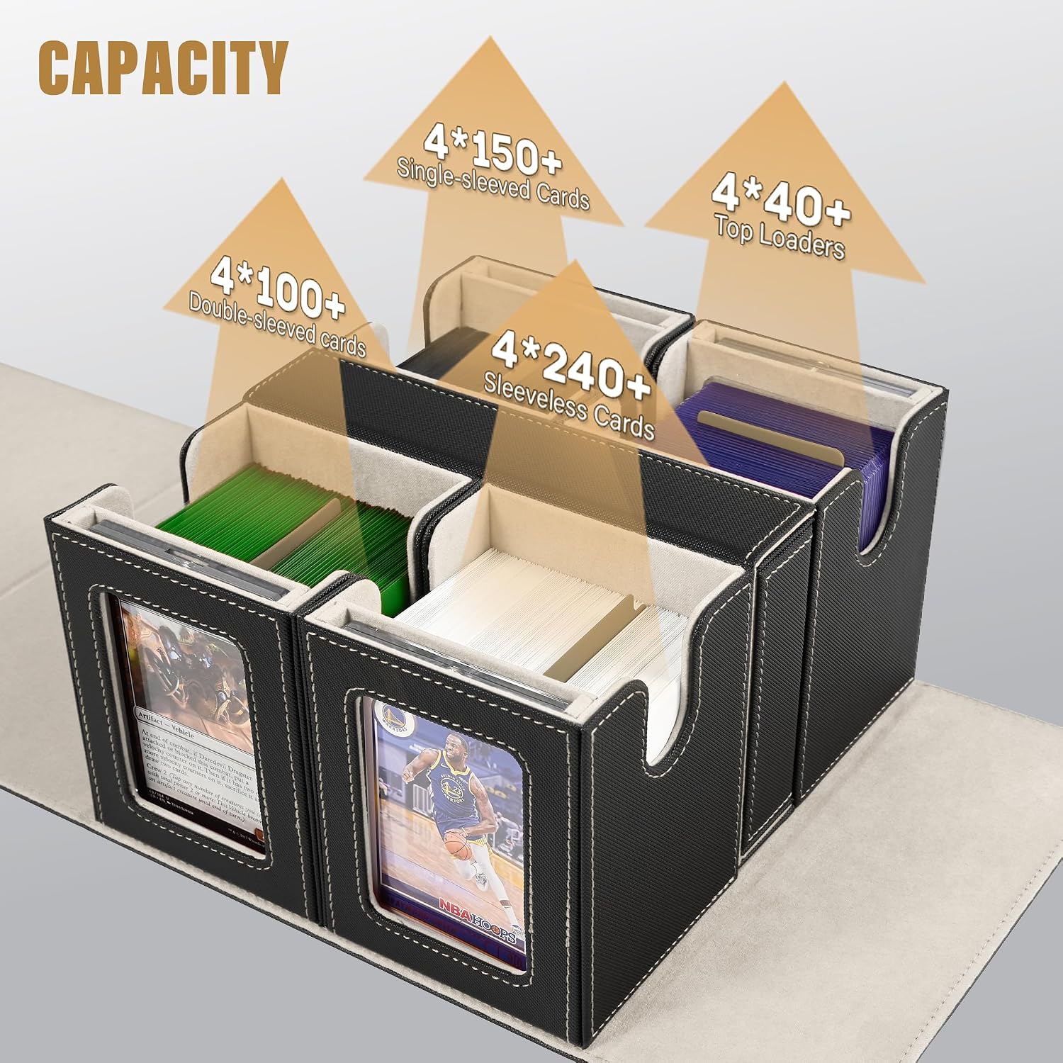 Thumbnail 2 de Kabinka 5-in-1 Commander Deck Box: Holds 400+ Double-Sleeved Cards with Dice Tray (Black/Gold)