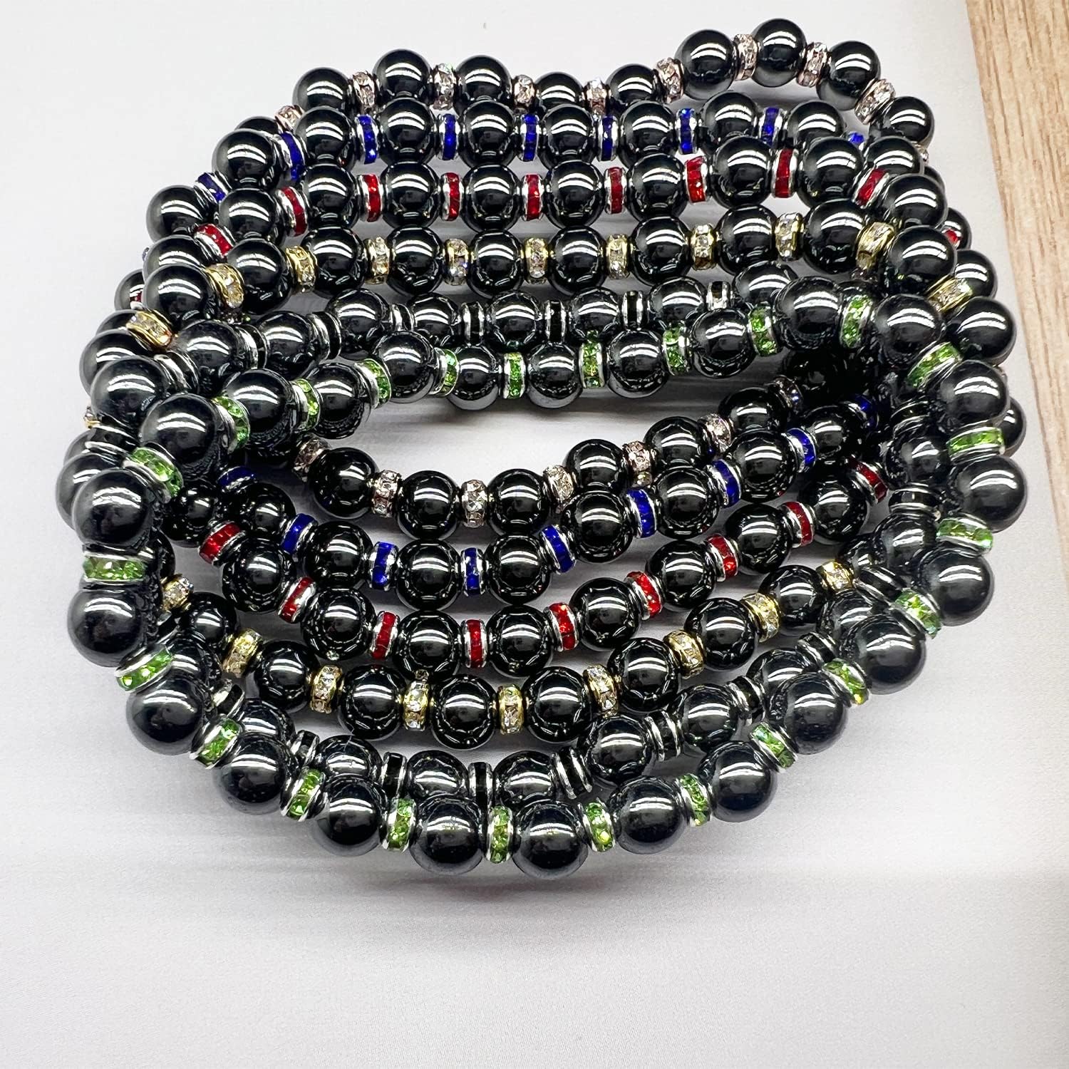 Thumbnail 2 de Apocalyptic-K Magnetic Hematite Bracelet with Rhinestones (6/8/10mm) – Eliminate Static Electricity