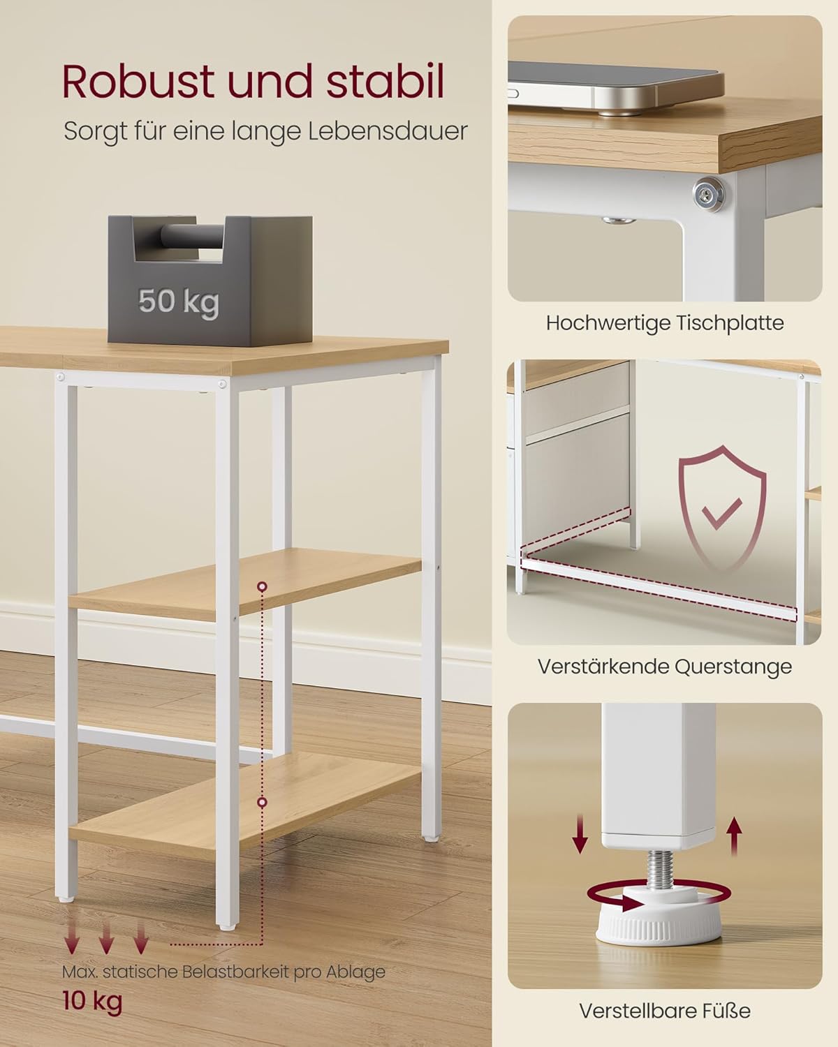 Thumbnail 5 de VASAGLE LWD105YD01 Schreibtisch 160x60 cm