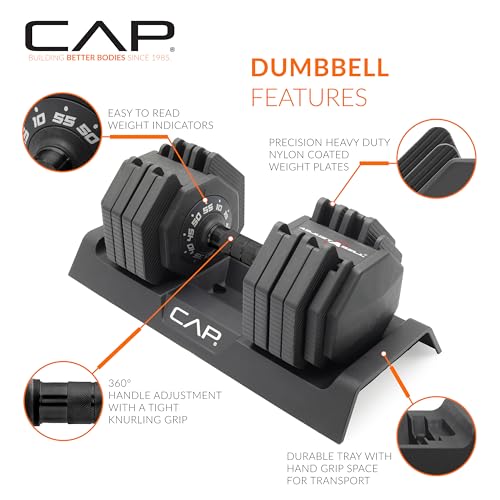 Detalle de CAP ADJUSTABELL Adjustable Dumbbell Set — Premium 55 lb Pair with Quick Select System