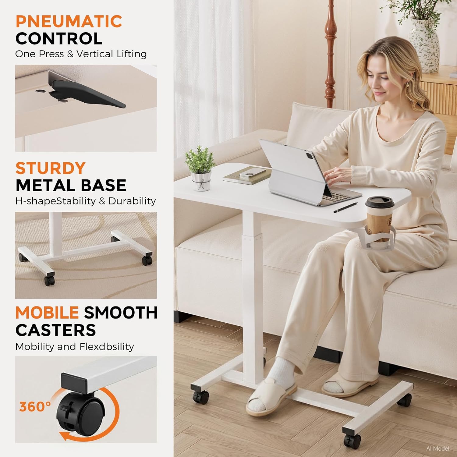 Detalle 2 de GTPLAYER Rolling Standing Desk, 28" W x 16" D