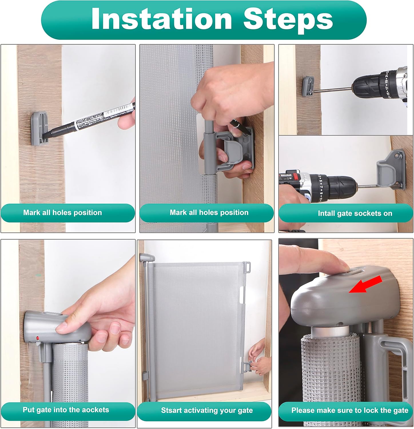 Thumbnail 5 de Retractable Stair Gate (Upgraded, 140cm) – one-hand operation safety gate for baby & dogs, grey