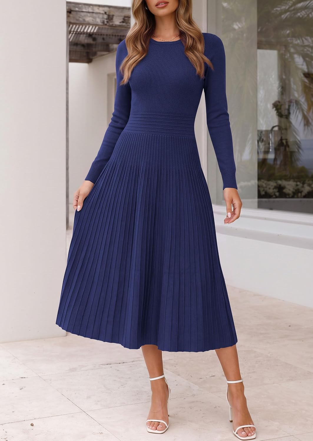 Detalle de PRETTYGARDEN Women's Long-Sleeve Sweater Dress