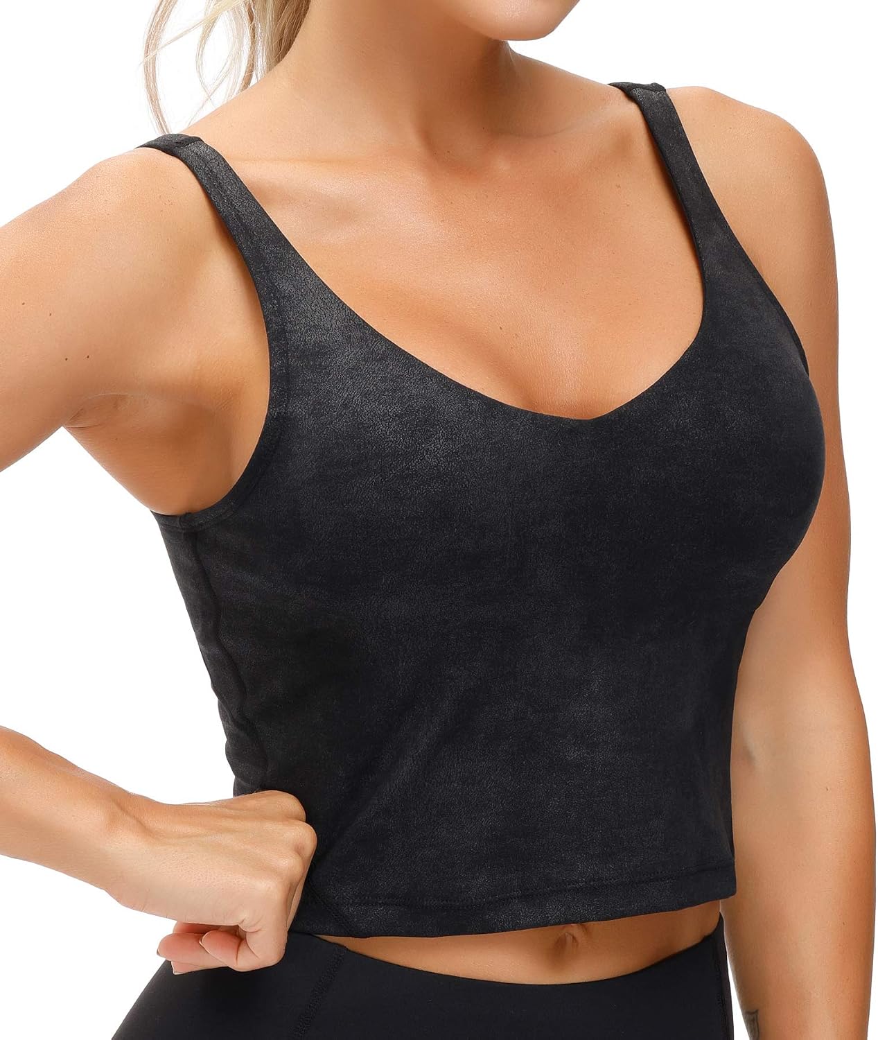 Detalle de THE GYM PEOPLE Wireless Longline Sports Bra for Women with Removable Pads and Medium Support