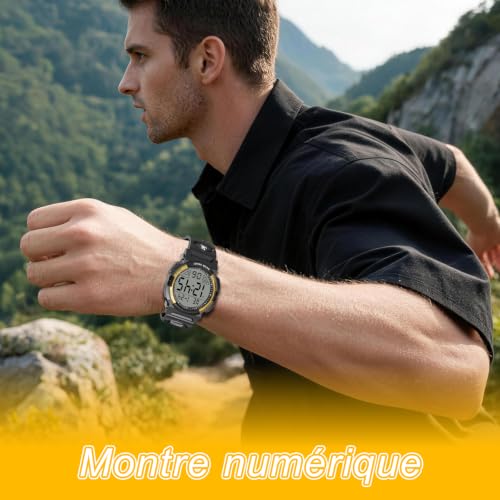 Thumbnail 7 de Juboos montre numérique pour homme, LED, chronomètre au 1/100 s, 3 ATM