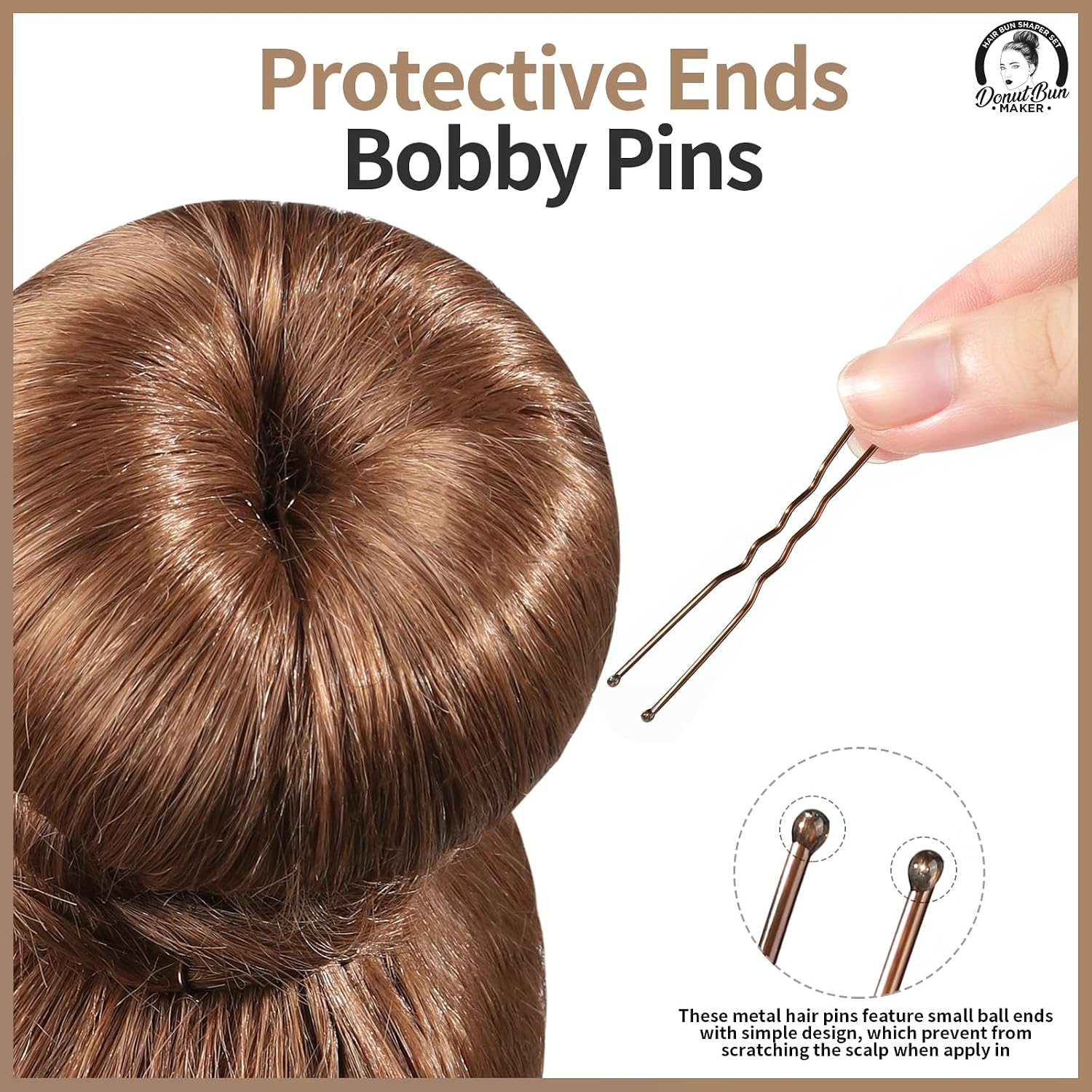 Detalle 2 de Teenitor Hair Bun Maker Set, 4 Sizes, Light Brown Donuts and 20 Pins