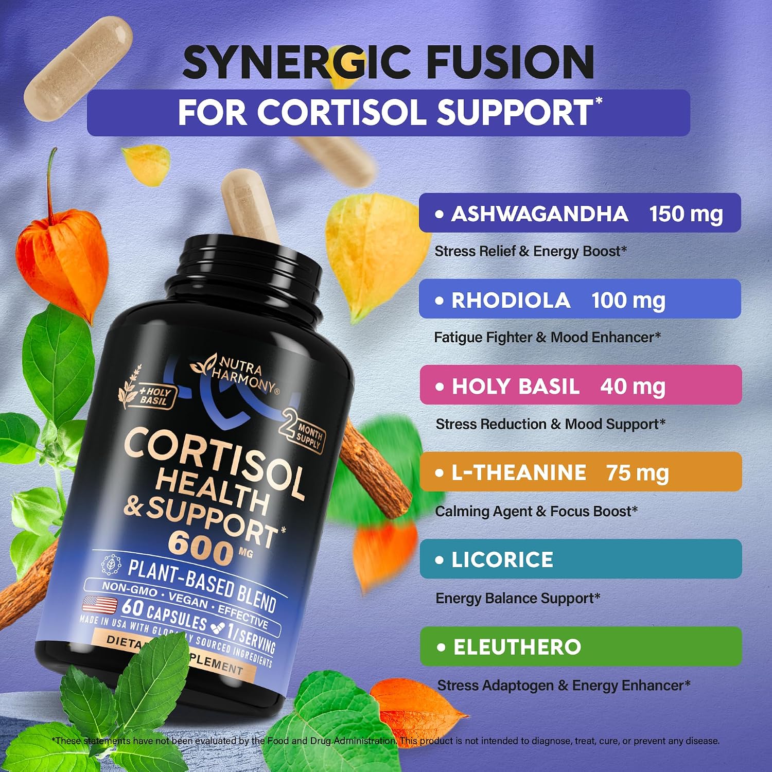 Detalle de Nutraharmony Cortisol Supplement, 60 Count