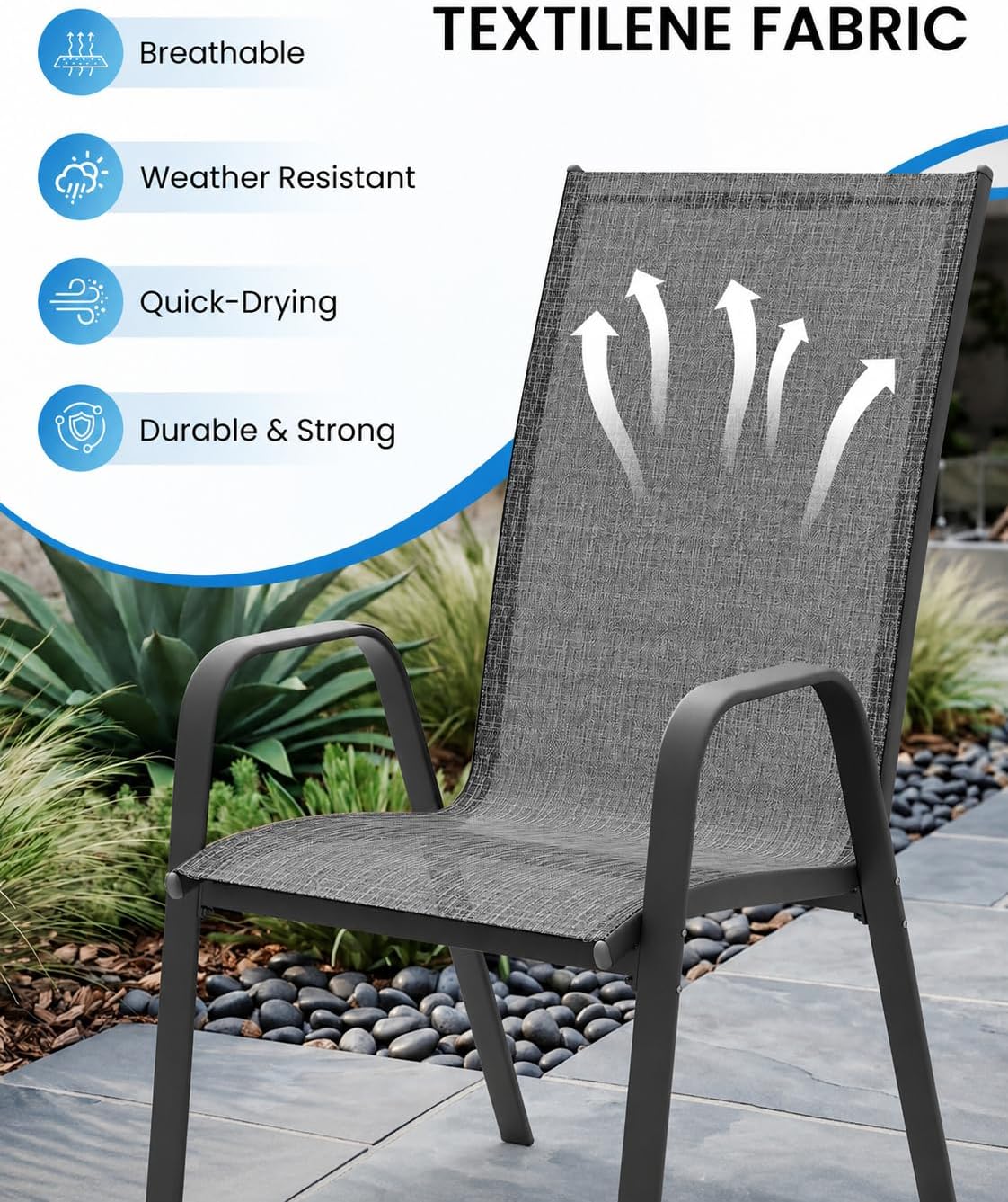 Detalle 2 de Outvelar A045-015 Patio Dining Chairs Set of 4, Stackable Deep Gray